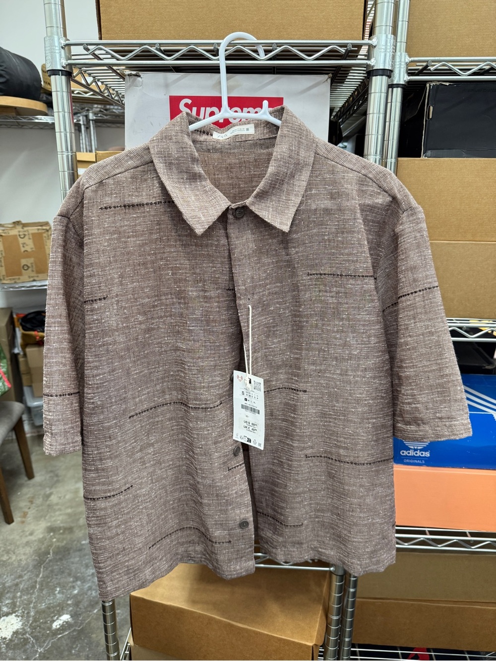 Zara Brown Short-Sleeve Casual Button-Down Shirt